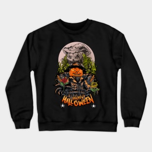 Happy Halloween Scarecrow Evil Funny Smiling Spooky Pumpkin Face Crewneck Sweatshirt